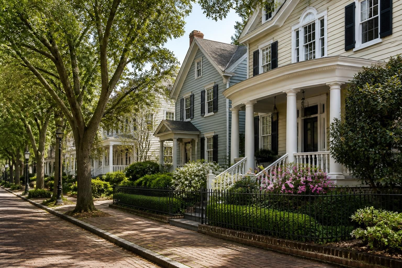 Historic-style neighborhood with homes and visible rooflines.